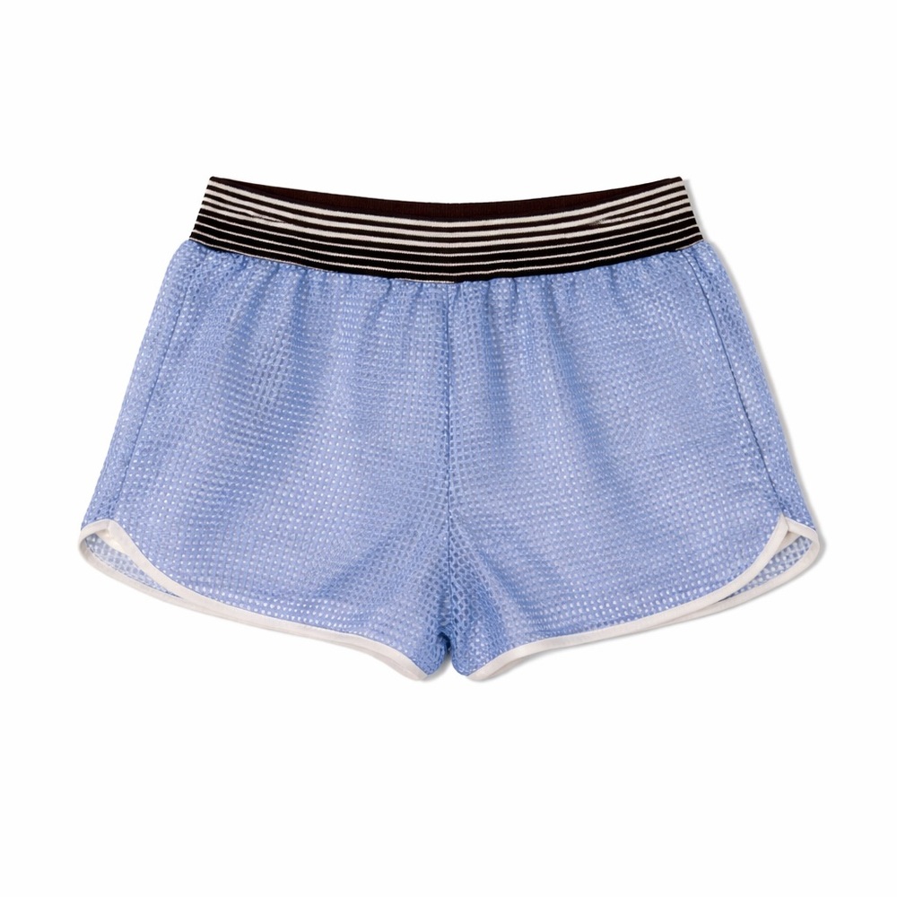 Clover Canyon Light Blue Mesh Athletic Shorts with Striped Waistband